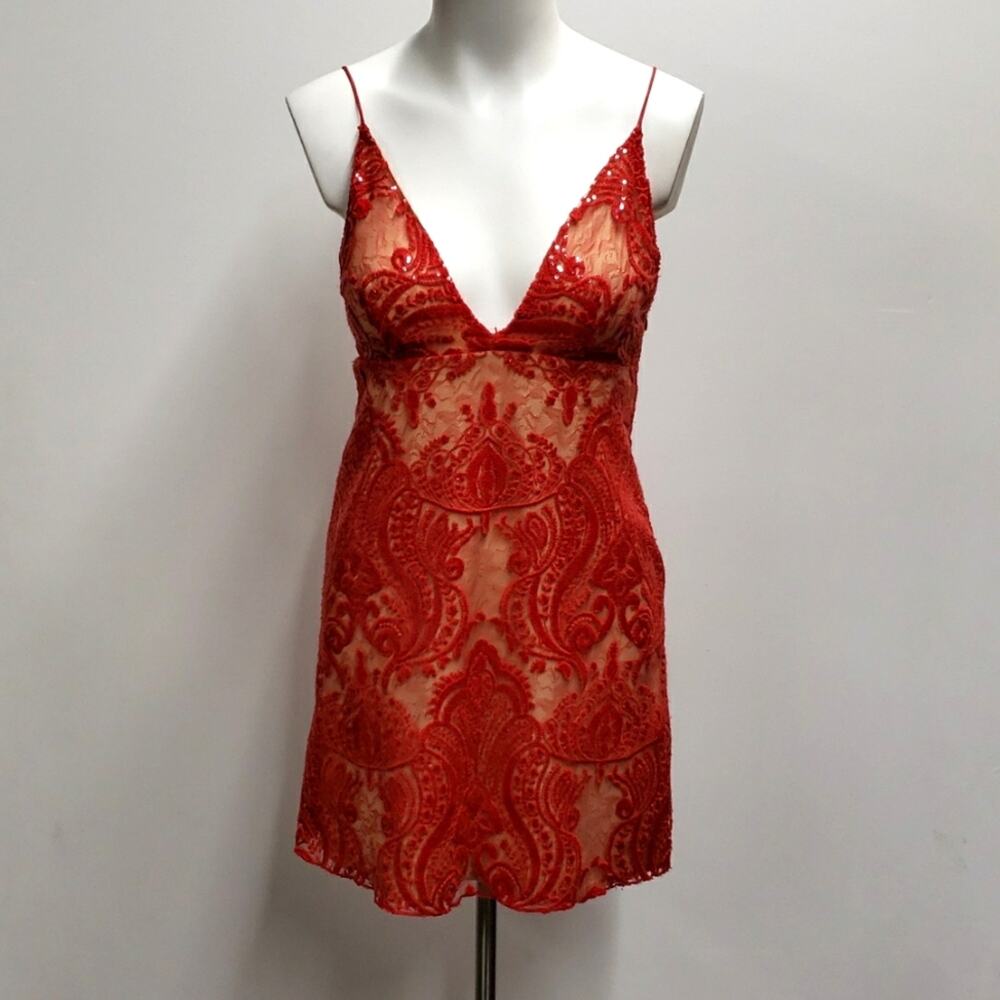 Free People Night Shimmer Mini Dress Sequined Red Womens Size 0 Holiday Glam